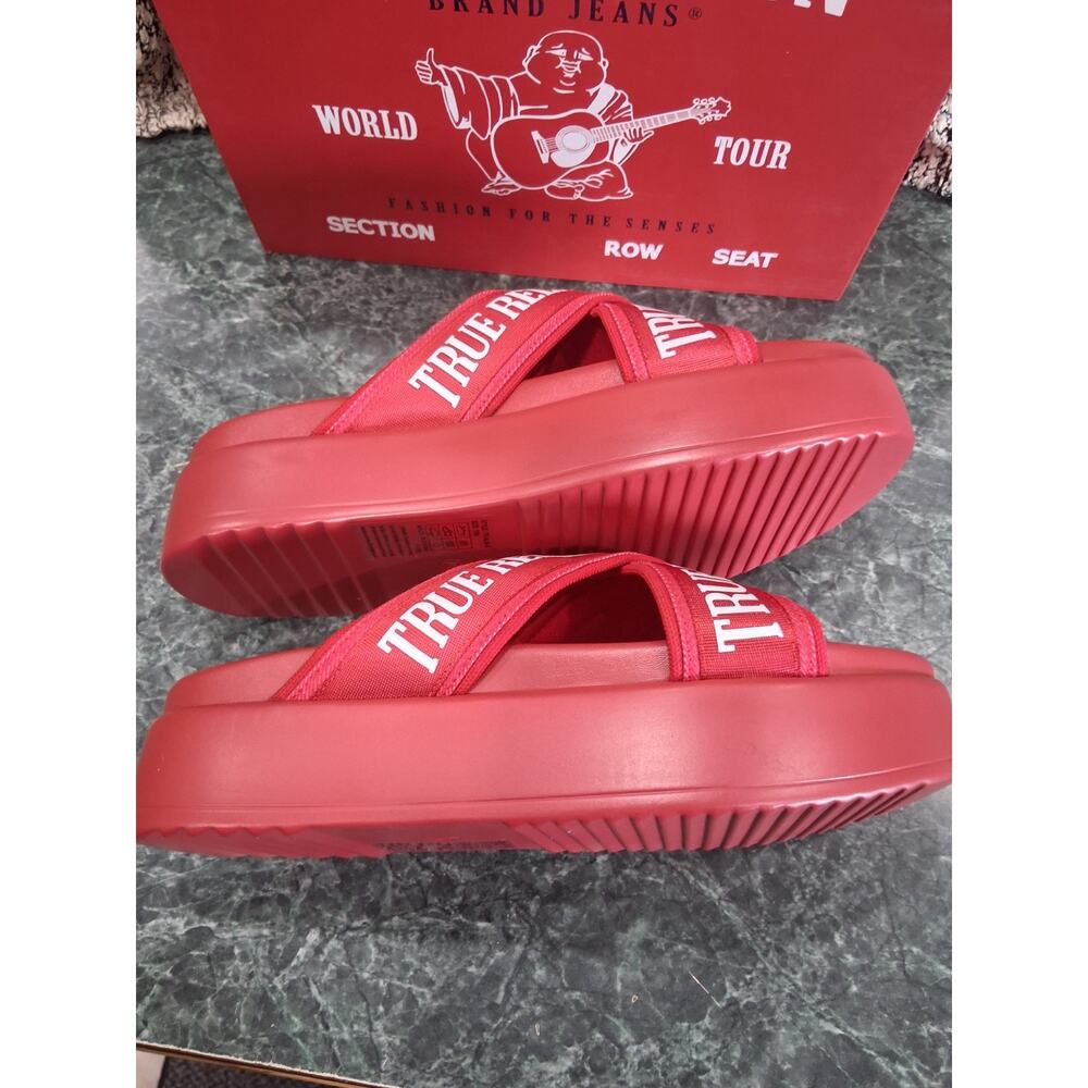 WOMEN'S TRUE RELIGION ALIA CROSS OVER RED SANDALS PLATFORM SLIDES SIZE 10 NEW - Picture 5 of 9